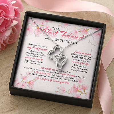 To My Best Friend On Her Wedding Day Double Hearts Necklace - Friend To Bride Necklace Wedding Gift For Bride
