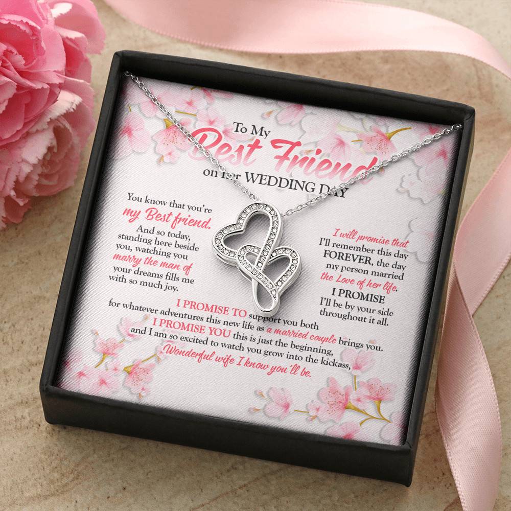 To My Best Friend On Her Wedding Day Double Hearts Necklace - Friend To Bride Necklace Wedding Gift For Bride
