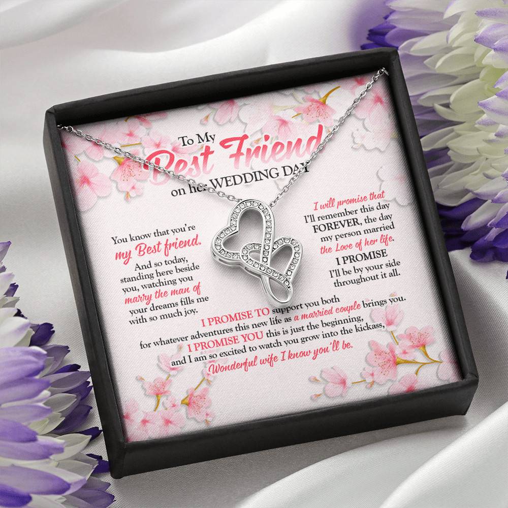 To My Best Friend On Her Wedding Day Double Hearts Necklace - Friend To Bride Necklace Wedding Gift For Bride