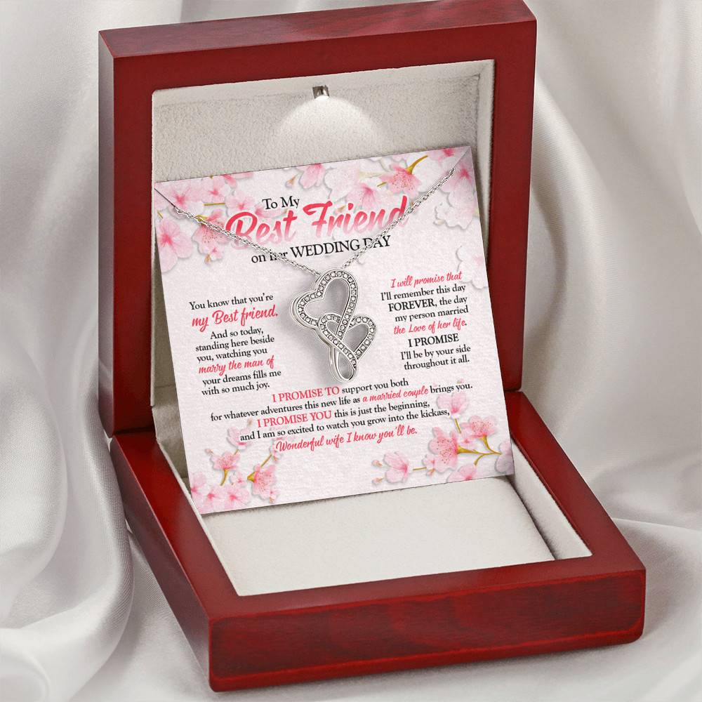 To My Best Friend On Her Wedding Day Double Hearts Necklace - Friend To Bride Necklace Wedding Gift For Bride