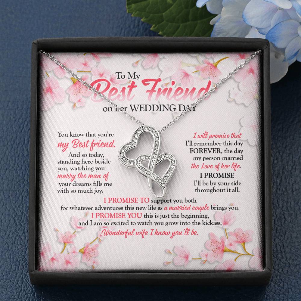 To My Best Friend On Her Wedding Day Double Hearts Necklace - Friend To Bride Necklace Wedding Gift For Bride