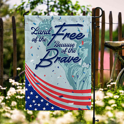 Alternative view of Land Of The Free Because Of The Brave American Outdoor Garden Flag - 4th of July House Flag - Wall Flag