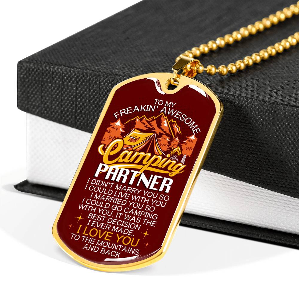 To My Freakin' Awesome Camping Partner I Love You To The Mountains And Back Dog Tag Pendant Necklace