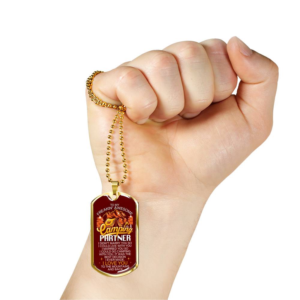 To My Freakin' Awesome Camping Partner I Love You To The Mountains And Back Dog Tag Pendant Necklace