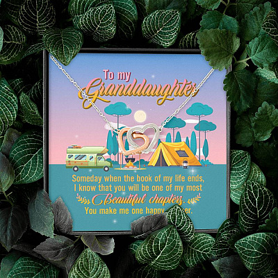 To My Granddaughter Someday When The Book Of My Life Ends Camping Interlocking Hearts Pendant Necklace