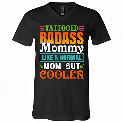 Tattooed Badass Mommy, Black, V-Neck T-Shirt