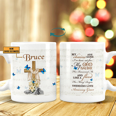 Personalized My Chains Are Gone I've Been Set Free My God My Savior Two Sided Ceramic Coffee Mug