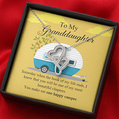 To My Granddaughter I Know You Make Me One Happy Camper Double Hearts Necklace