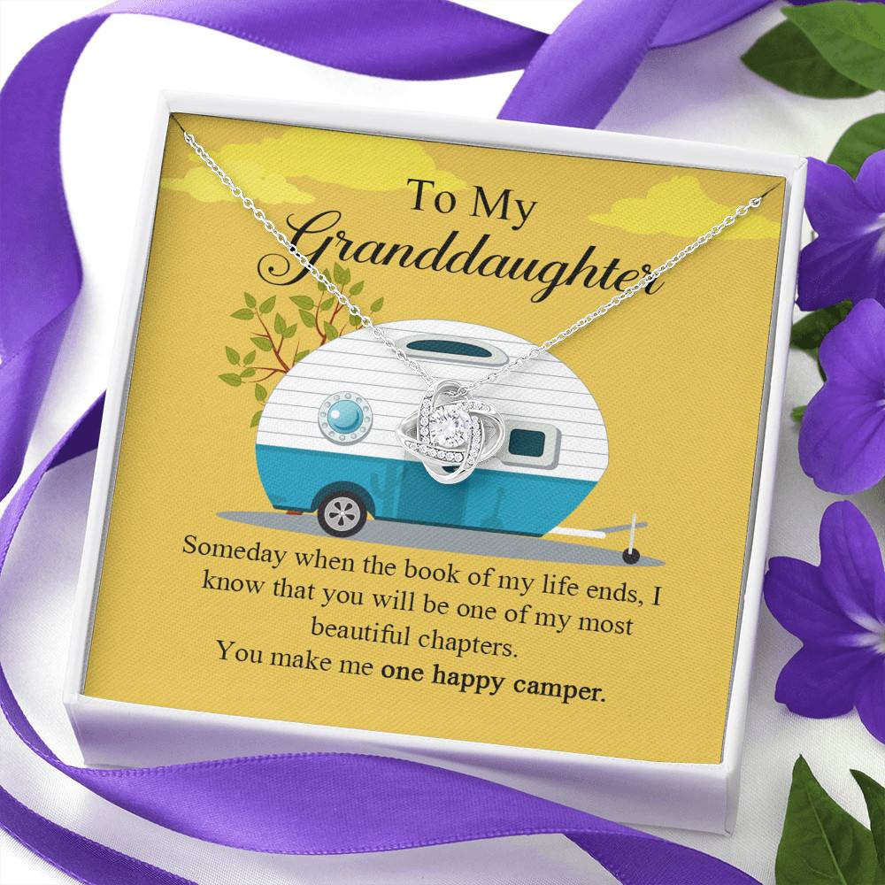 To My Granddaughter I Know You Make Me One Happy Camper Love Knot Necklace