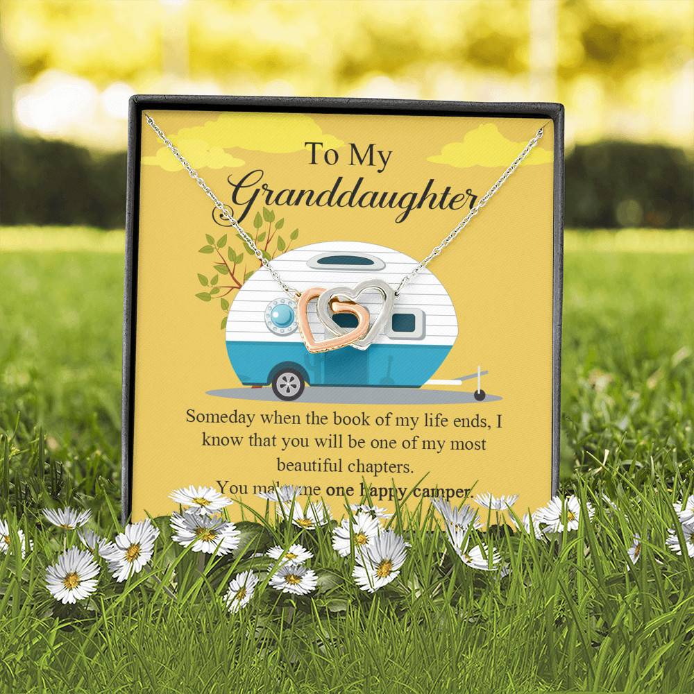 To My Granddaughter I Know You Make Me One Happy Camper Joined Interlocking Hearts Necklace