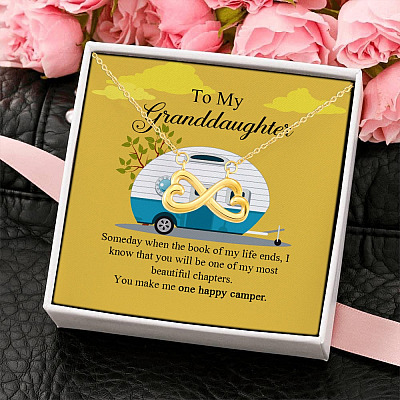 To My Granddaughter I Know You Make Me One Happy Camper Infinity Heart Pendant Necklace