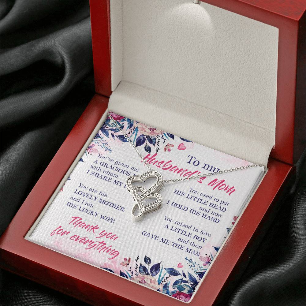 To My Husband's Mom Thank You For Everything Double Hearts Necklace - Jewelry Gift For Mother In Law