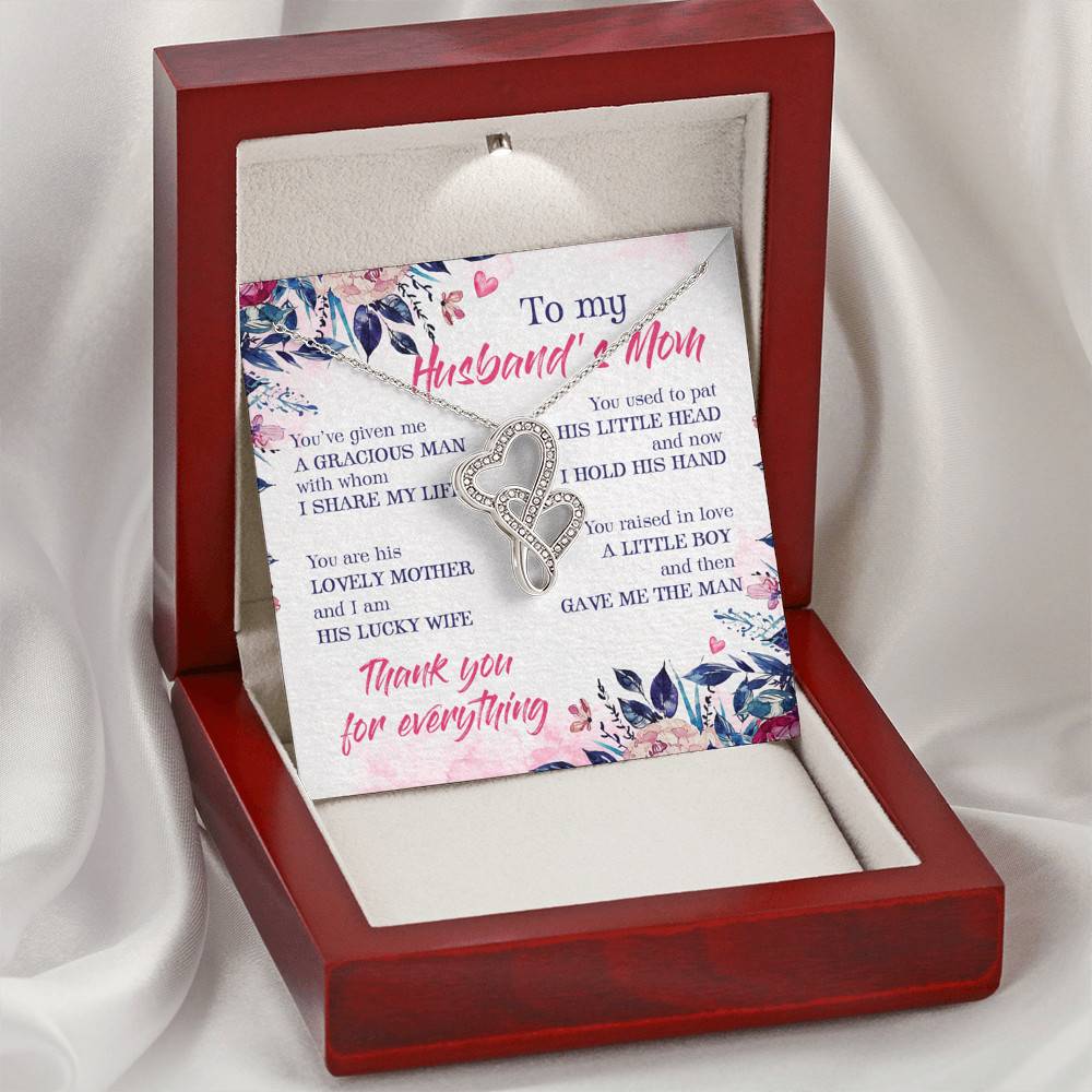 To My Husband's Mom Thank You For Everything Double Hearts Necklace - Jewelry Gift For Mother In Law