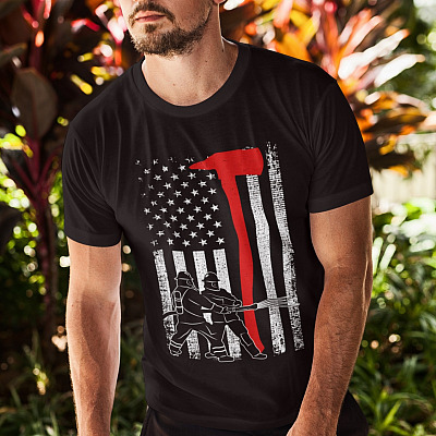 Alternative view of American Flag Proud Firefighter T-Shirt - Firefighter Thin Red Line Patriot Shirt