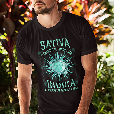 Alternative view of Sativa to Change the Things I Can Indica to Accept the Things I Cannot T-Shirt - Sun Moon Stoner Shirt