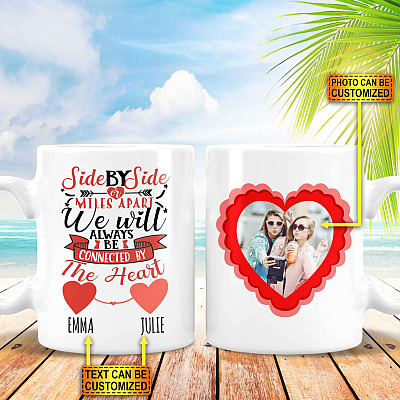 Personalized Photo Side By Side Or Miles Apart Ceramic Coffee Mug - Best Friend Girl Gift