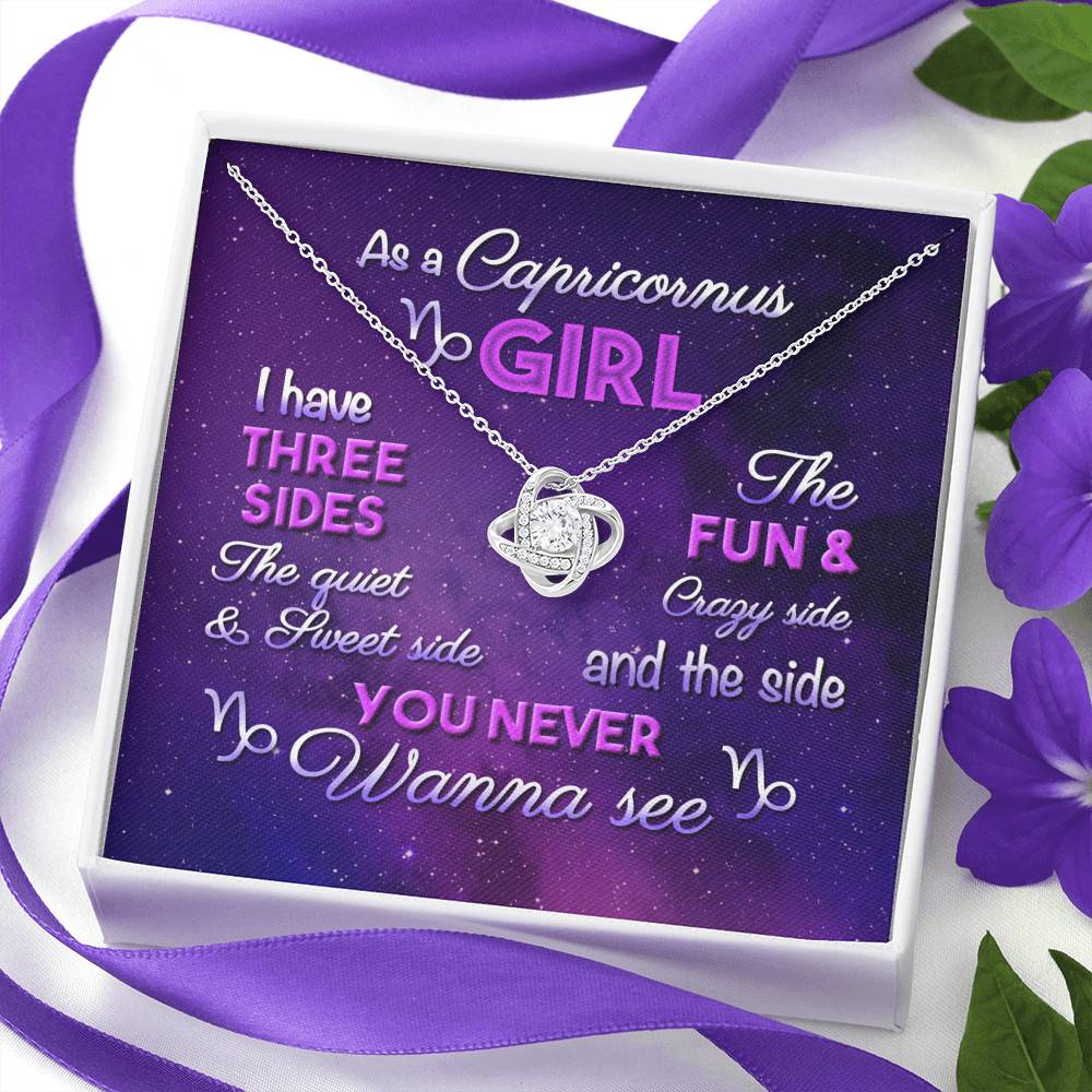 As a Capricornus Girl I Have Three Sides the Quite and The Sweet Side Love Knot Pendant Necklace