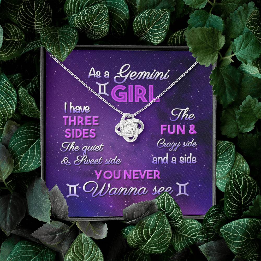 As a Gemini Girl I Have Three Sides the Quite and The Sweet Side Love Knot Pendant Necklace