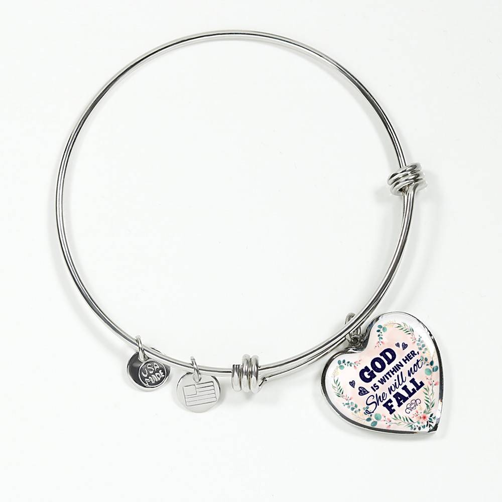 God is Within Her She Will Not Fall Heart Pendant Necklace