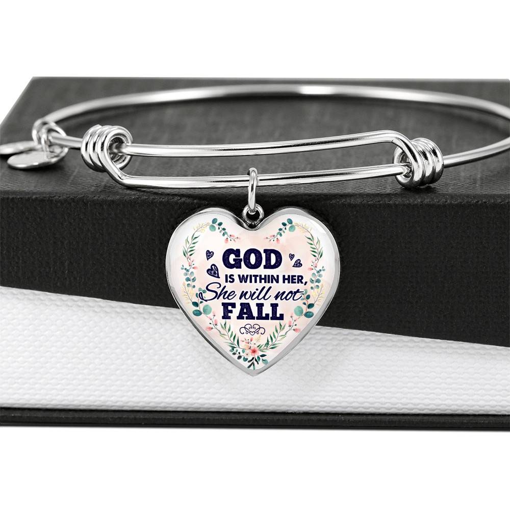 God is Within Her She Will Not Fall Heart Pendant Necklace