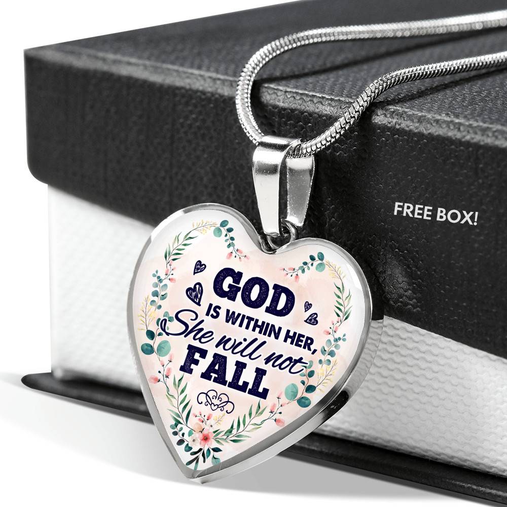 God is Within Her She Will Not Fall Heart Pendant Necklace