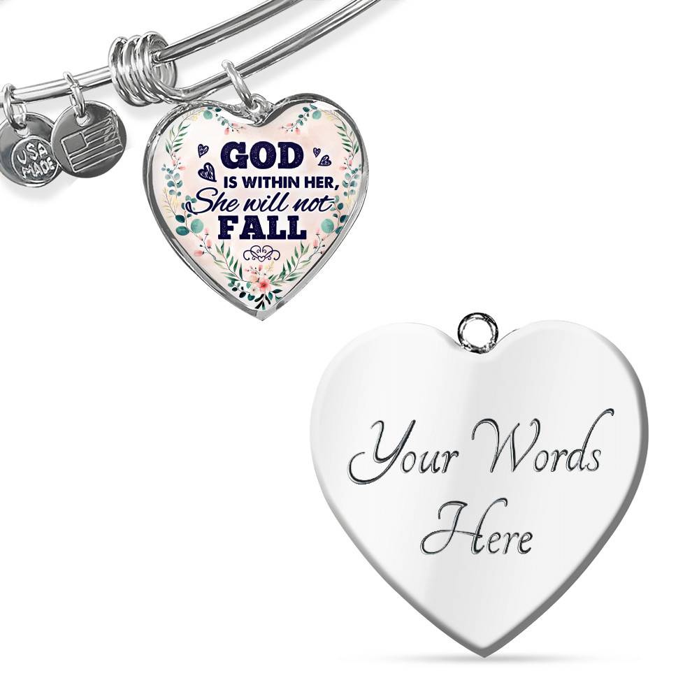 God is Within Her She Will Not Fall Heart Pendant Necklace