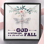 God is Within Her She Will Not Fall Dragonfly Pendant Necklace