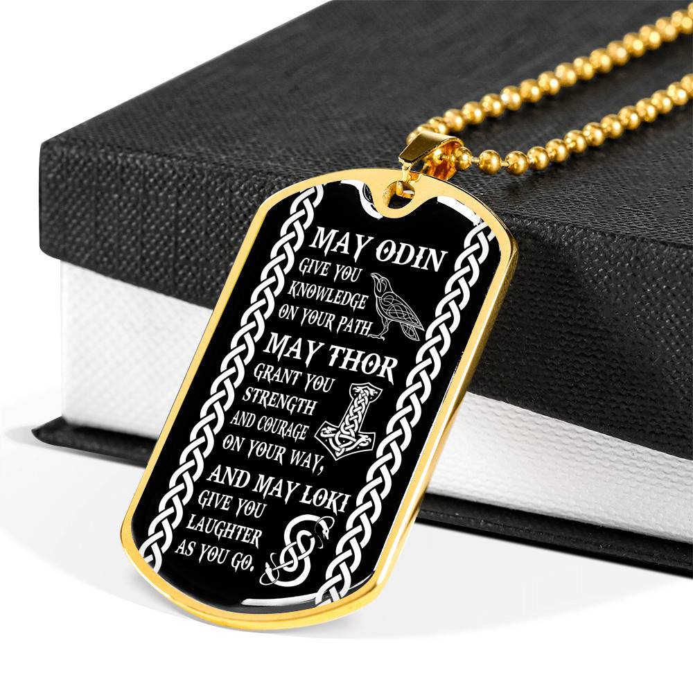 May Odin Give Me Knowledge On My Path Dog Tag Pendant Necklace - Nordic Vikings Necklace - Viking Gifts
