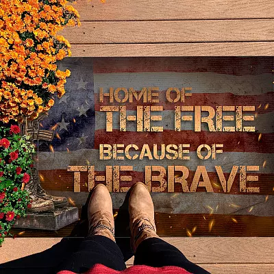 Home Of The Free Because Of The Brave Doormat - Outdoor Indoor Doormat