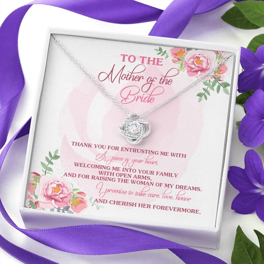 To The Mother Of The Bride Thank You For Entrusting Me Love Knot Necklace - Mother In Law Gifts From Groom