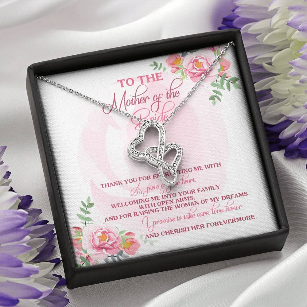 To The Mother Of The Bride Thank You For Entrusting Me Double Hearts Necklace - Mother In Law Gift From Groom