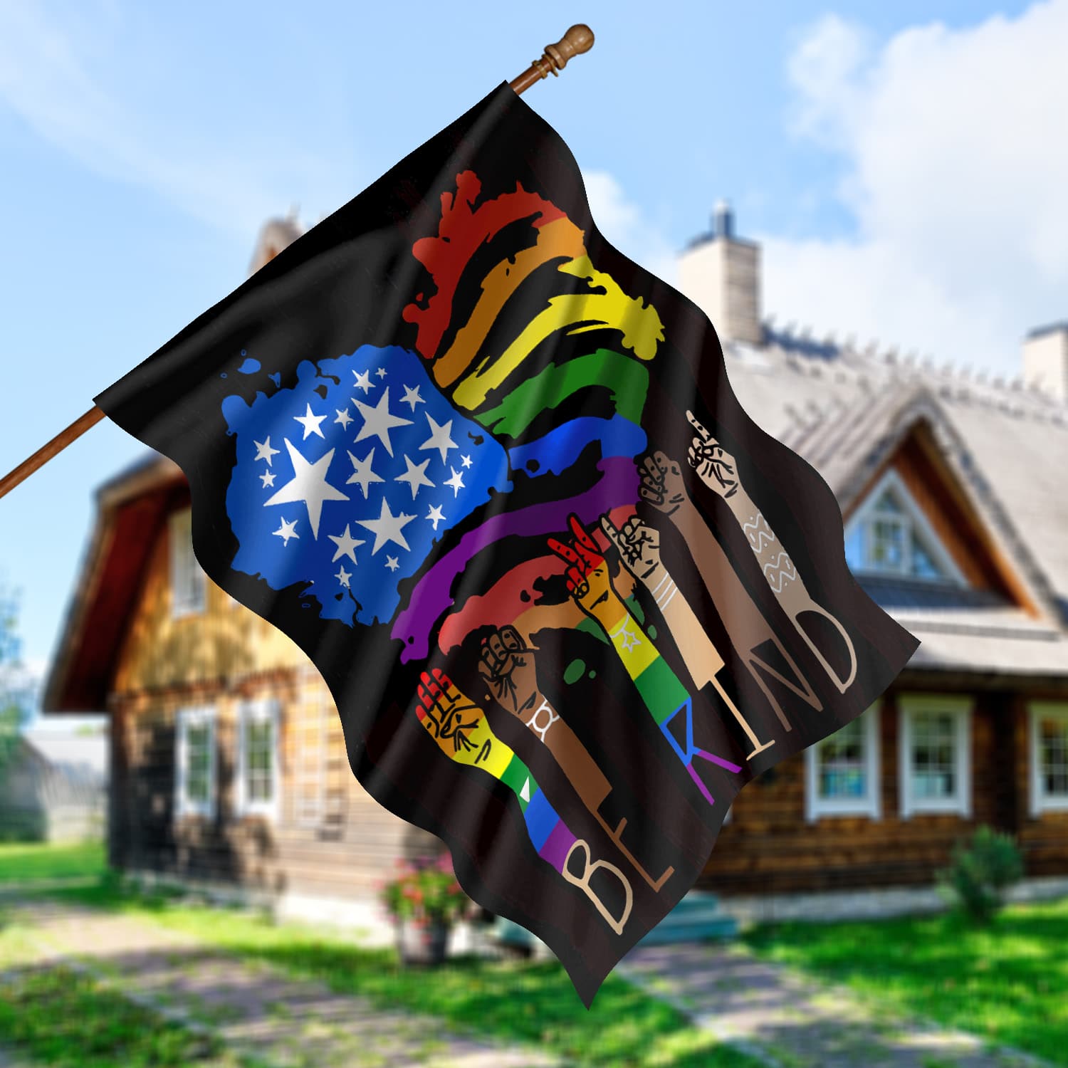 4KT. LGBT Be Kind Pride (6) House Flag Mockup 5