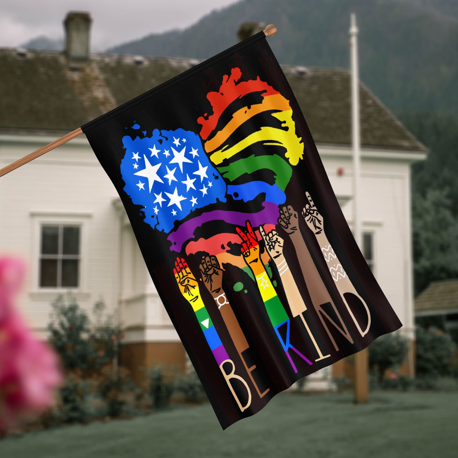 4KT. LGBT Be Kind Pride (6) House Flag Mockup 4