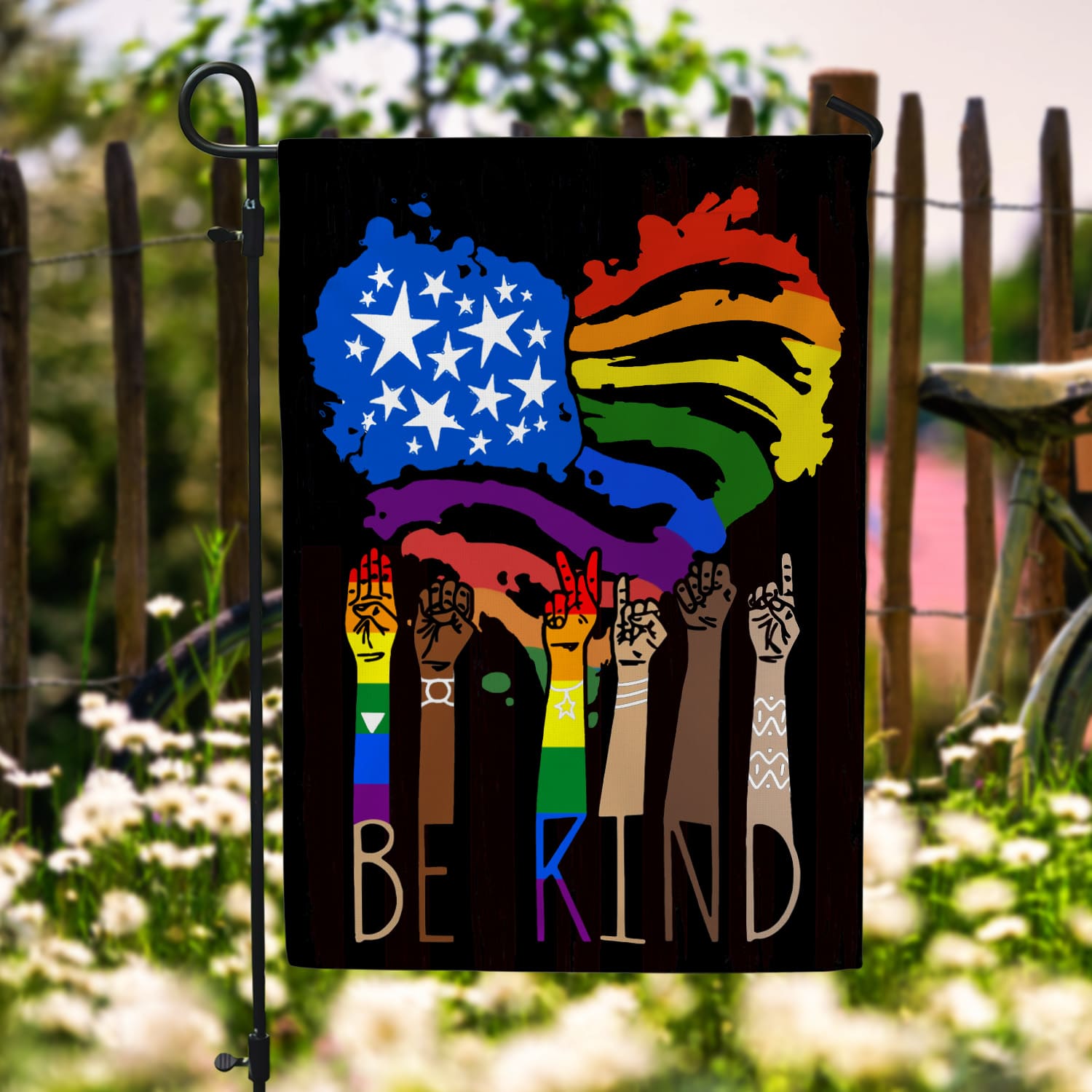 4KT. LGBT Be Kind Pride (6) Garden Flag Mockup 6