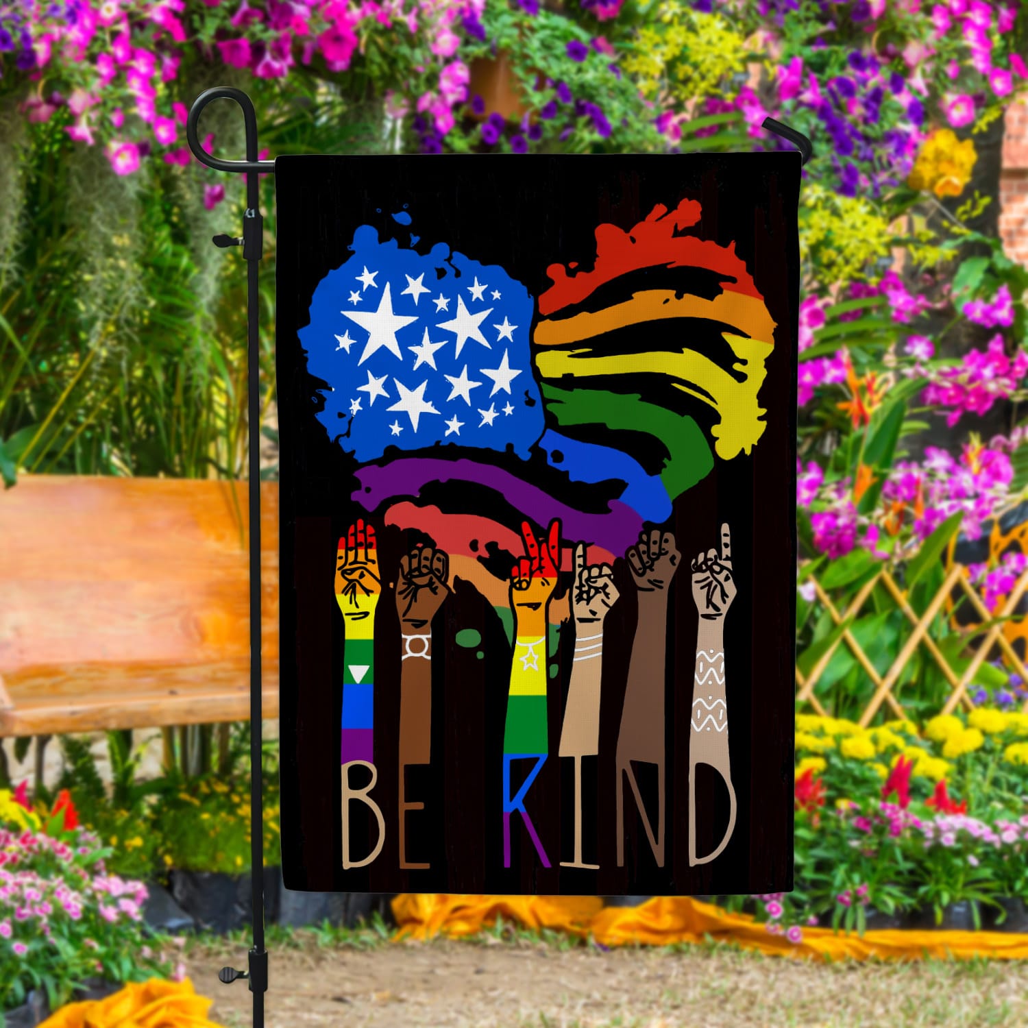 4KT. LGBT Be Kind Pride (6) Garden Flag Mockup 4