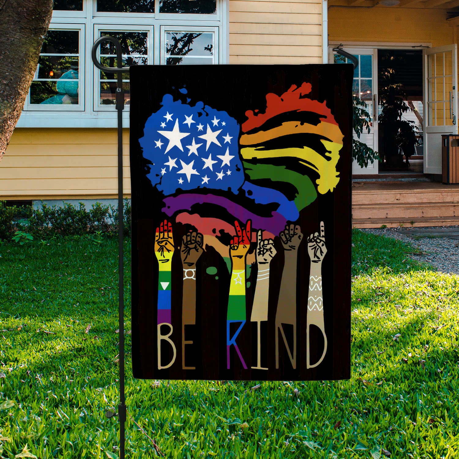 4KT. LGBT Be Kind Pride (6) Garden Flag Mockup 3