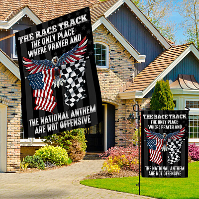 Alternative view of The Race Track The Only Place Where Prayer And The National Anthem Are Not Offensive Outdoor Garden Flag - House Flag