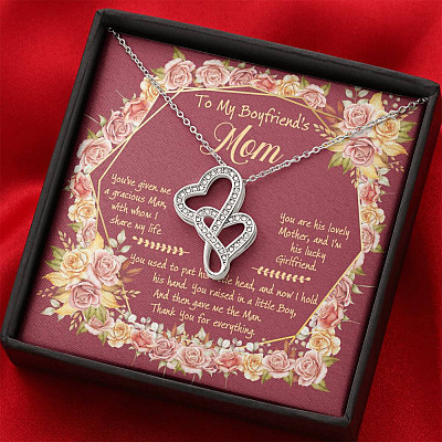 To My Boyfriend's Mom You've Given Me A Gracious Man Double Hearts Necklace - Mother In Law Necklace Jewelry