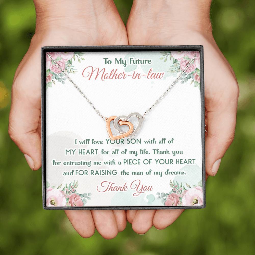 To My Future Mother In Law I Will Love Your Son With All Of My Heart Interlocking Hearts Pendant Necklace