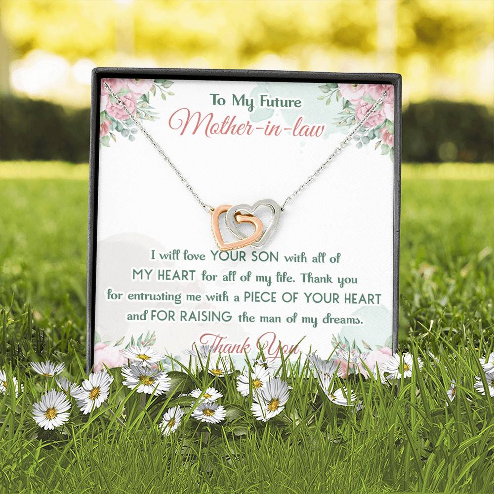 To My Future Mother In Law I Will Love Your Son With All Of My Heart Interlocking Hearts Pendant Necklace