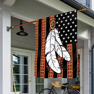 Native American Feather Outdoor House Flag - Native American Home Garden Flag - Native American House Decor