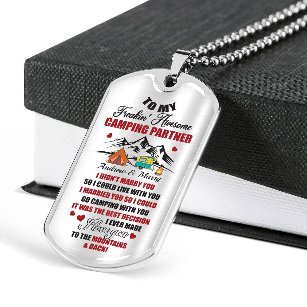 Personalized Camping Lovers Gift I Love You to the Mountains and Back Dog Tag Pendant Necklace