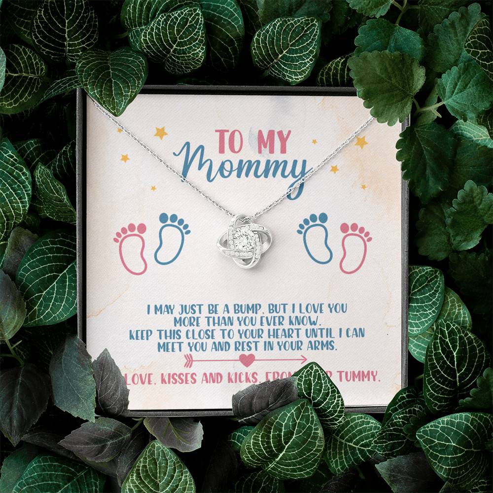 To My Mommy I May Just Be A Bump But I Love You More Than You Know Love Knot Necklace - Baby Shower Gifts