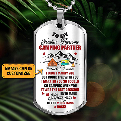Alternative view of Personalized Camping Lovers Gift I Love You to the Mountains and Back Dog Tag Pendant Necklace