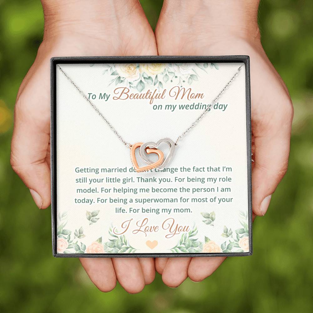 To My Beautiful Mom On My Wedding Day Interlocking Hearts Pendant Necklace - Mother Of The Bride Necklace