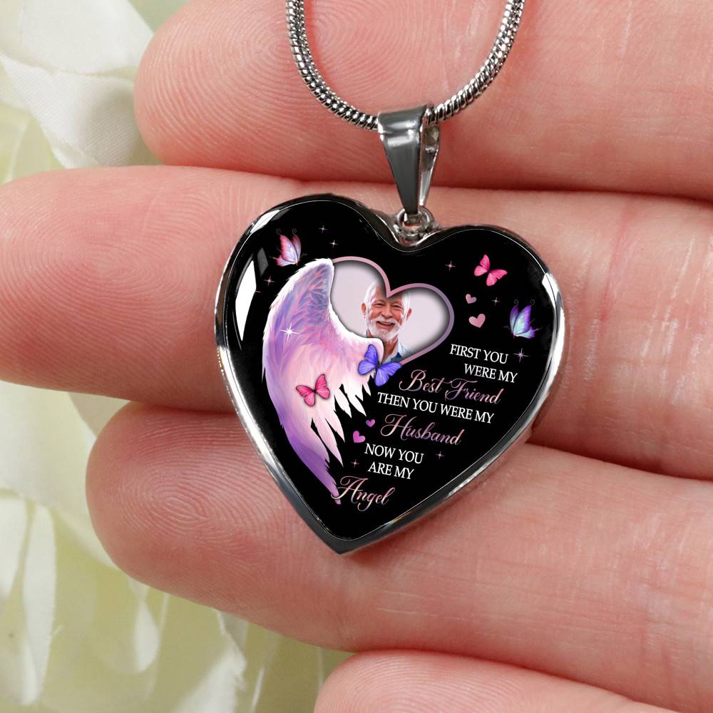 Custom Photo First You Were My Best Friend Then You Were My Husband Now You Are My Angel Heart Pendant Necklace Custom Photo First You Were My Best Friend Then You Were My Husband Now You Are My Angel Heart Pendant Necklace