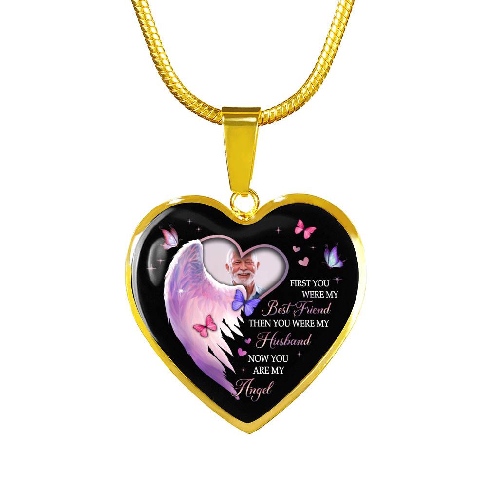Custom Photo First You Were My Best Friend Then You Were My Husband Now You Are My Angel Heart Pendant Necklace Custom Photo First You Were My Best Friend Then You Were My Husband Now You Are My Angel Heart Pendant Necklace