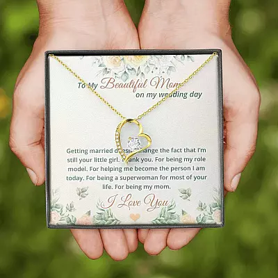 To My Beautiful Mom On My Wedding Day Forever Love Heart Pendant Necklace - Mother Of The Bride Necklace