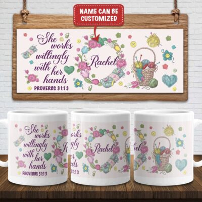 Personalized Knitter She Works Willingly with Her Hands Ceramic Coffee Mug - Color Changing Mug