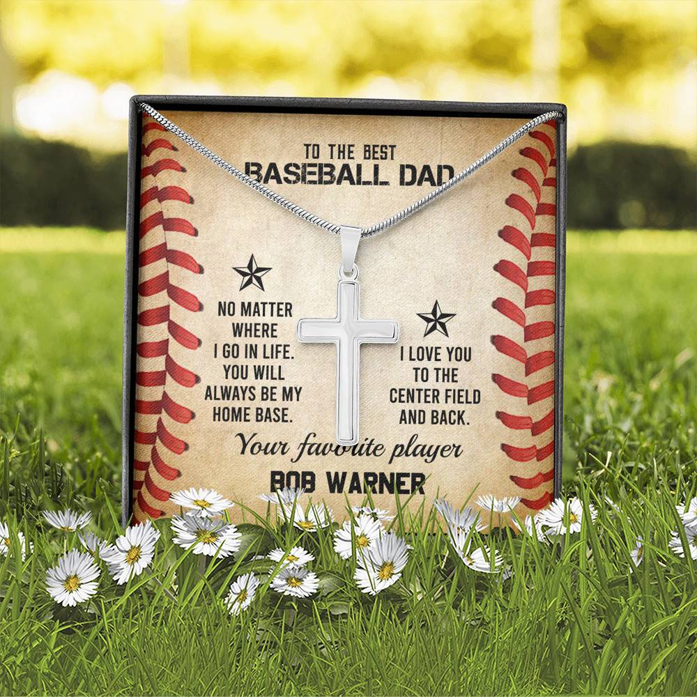 Personalized To The Best Baseball Dad Cross Pendant Necklace - Funny Gift For Baseball Dad